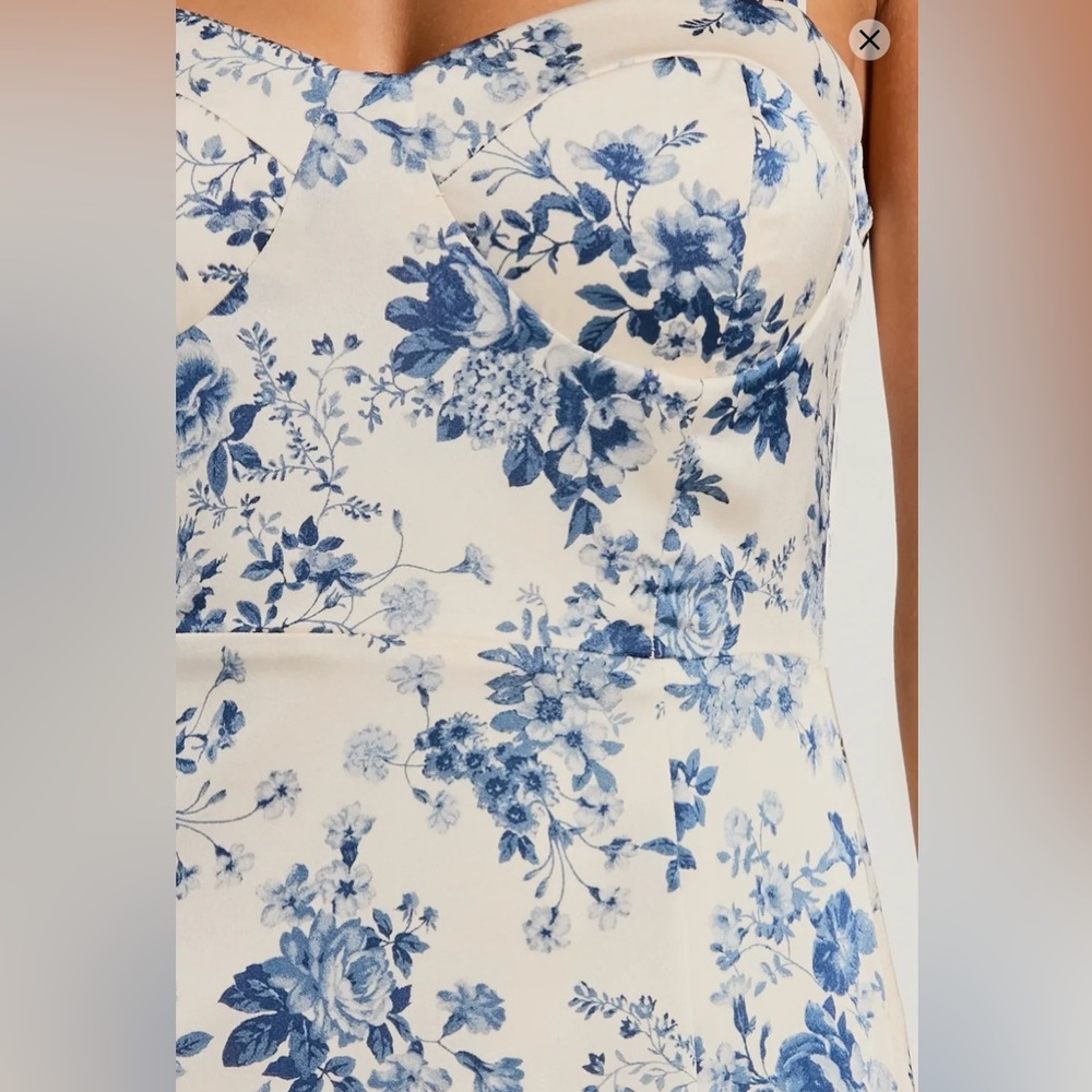 Windsor Maxi Dress Womens Size S Ivory Floral Bustier Sweetheart Slit - Picture 9 of 9